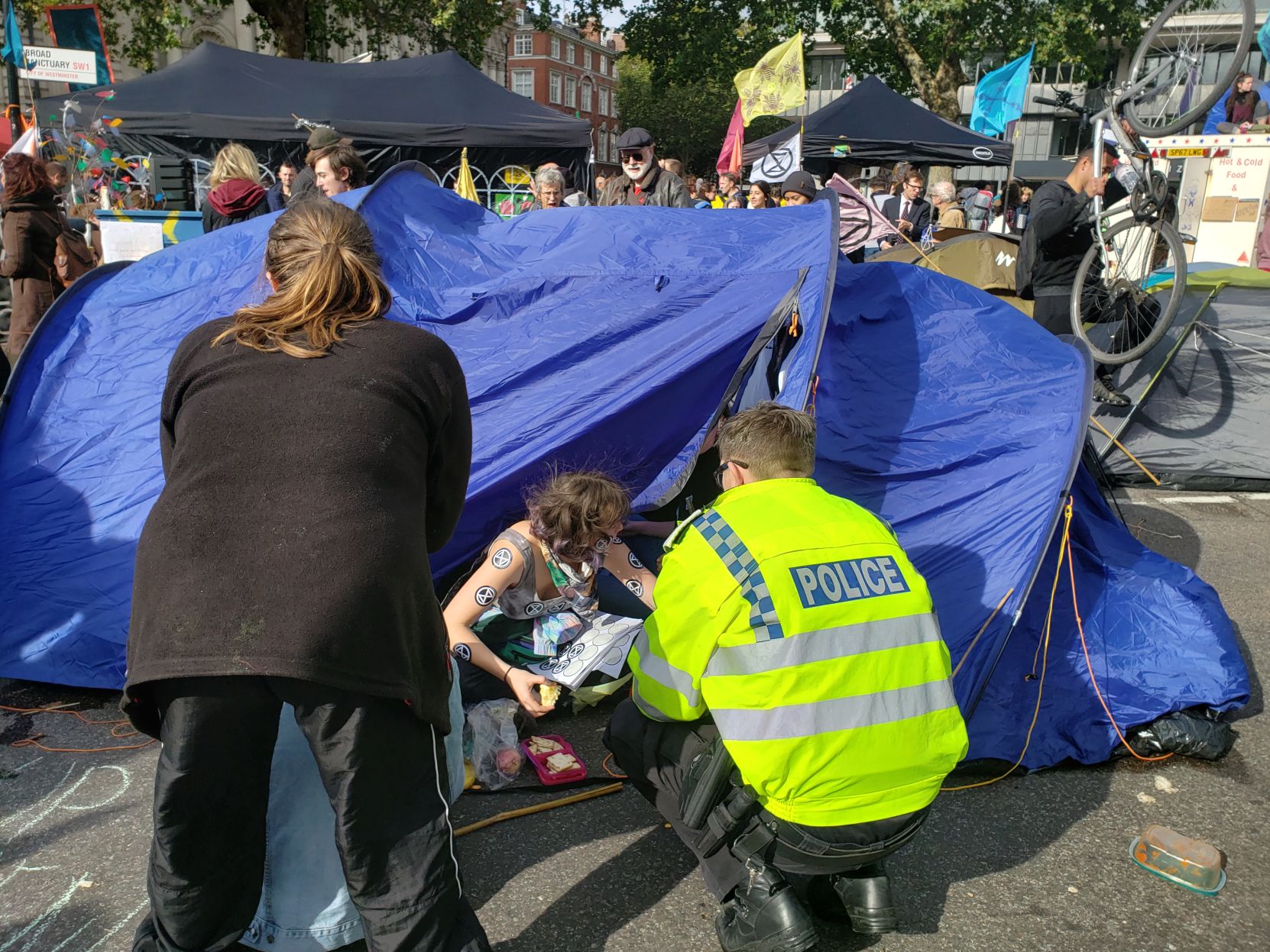 London's Extinction Rebellion Protesters with Police